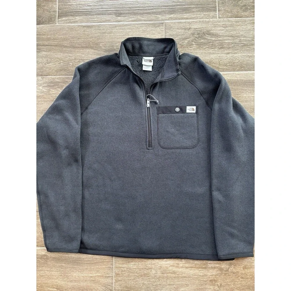 The North Face GORDON LYONS 1/4 Zip Sweater Knit Fleece Jacket‎ Black Size L EUC